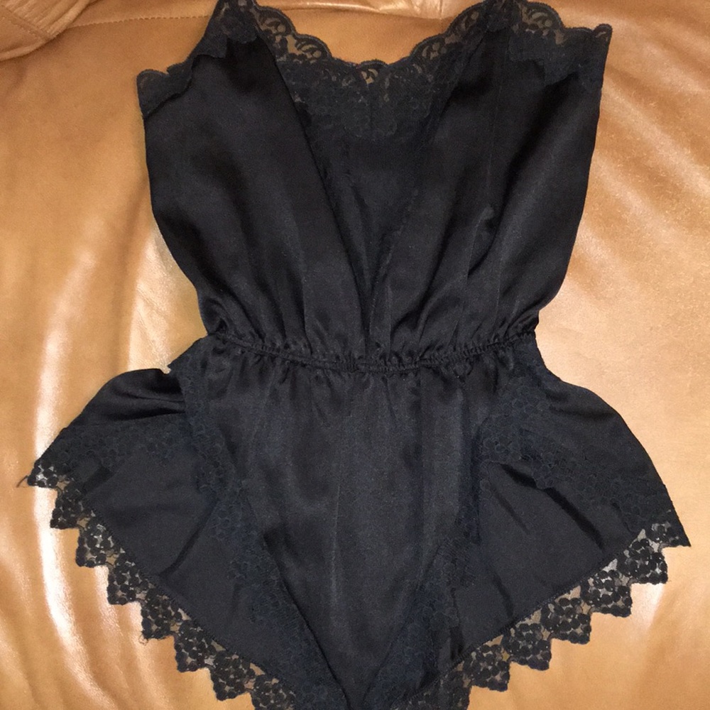 Vintage Glydons black lace trim bodysuits lingerie size S